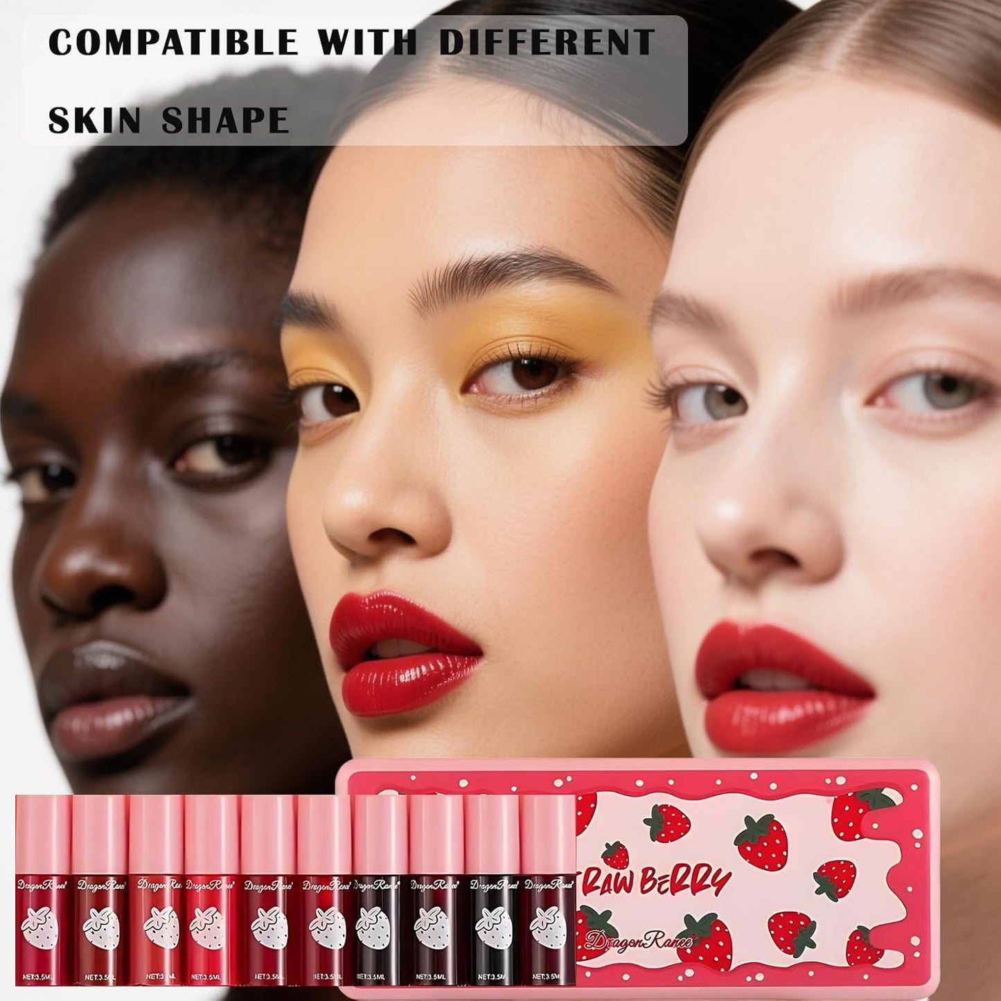 10 Colors Lip Tint, Color Tinted Lip Stain, Moisturizing Lip Balm Liquid Lipstick Makeup Hydrating Long Lasting Lip Gloss (Strawberry)