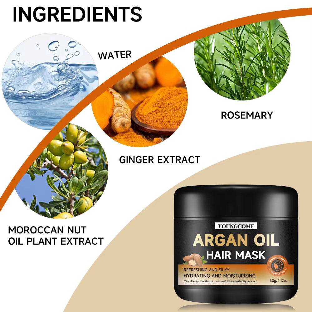 Smooth Conditioning Hair Mask with Moroccan Argan Oil - Enhances Scalp Health, Ideal for Aromatherapy, and Biotin-Infused Repair Treatment