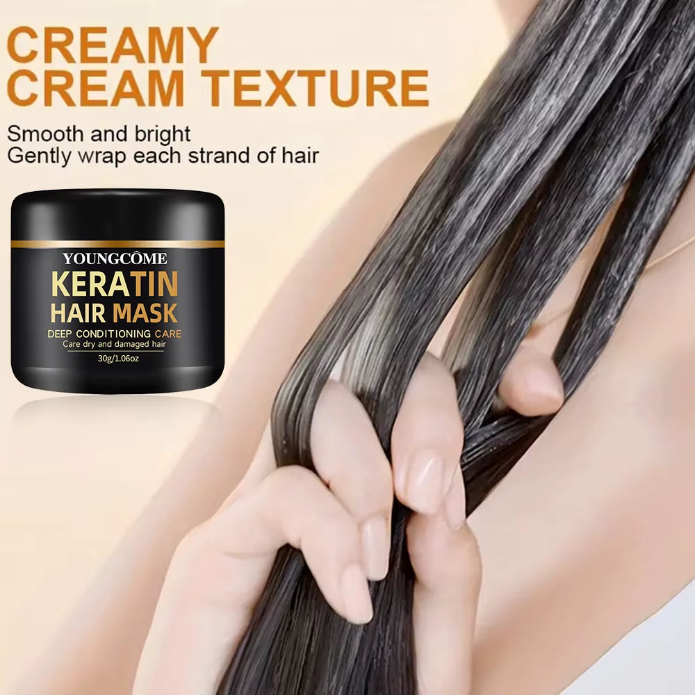Natural Keratin Hair Mask for Repairing Damaged, Dry, and Split Ends - Nourishing and Moisturizing Deep Treatment for Shiny Hair Care